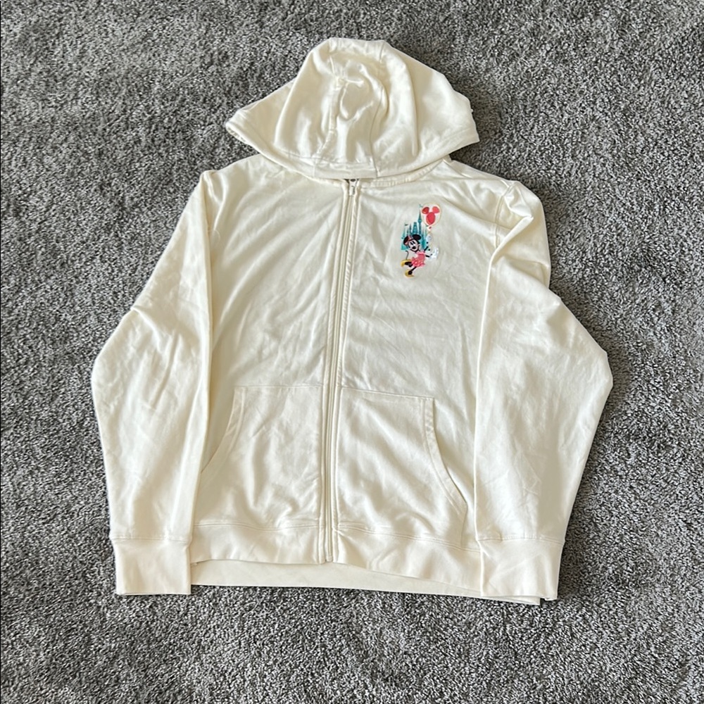 Disney World “Play in the Park” Cream Zip-Up Hoodie size XL, NWT